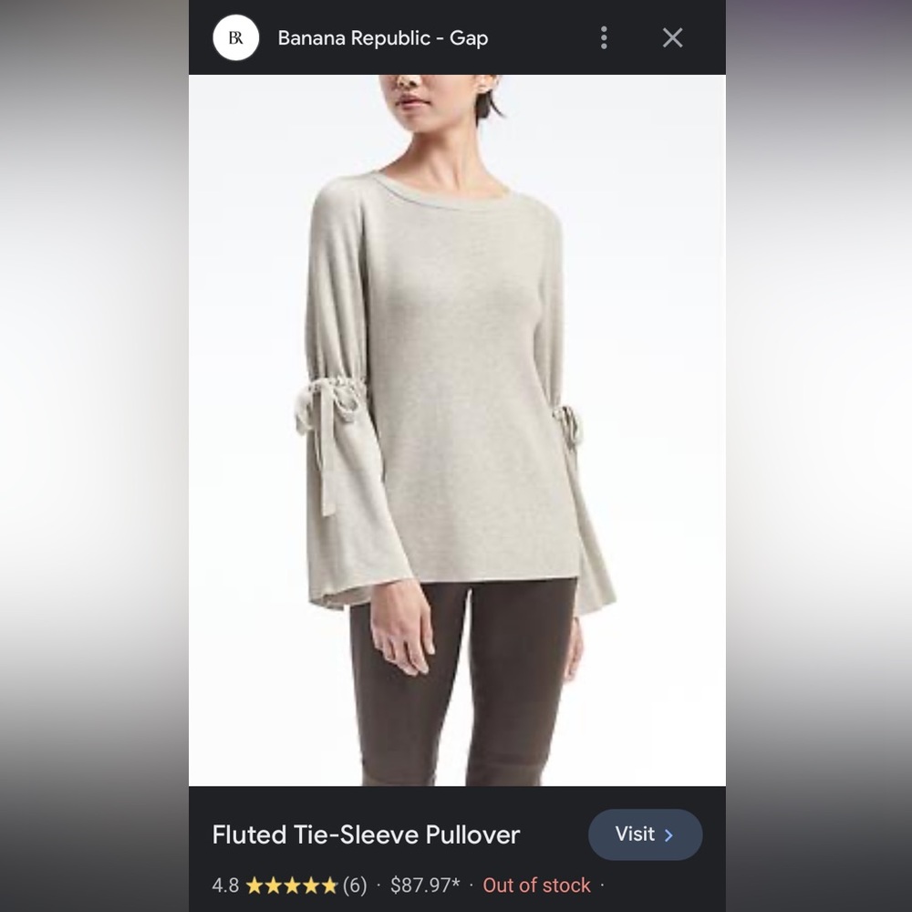 Banana Republic Heathered Grey Fluted Tie Sleeve Pullover Merino Wool Size Small